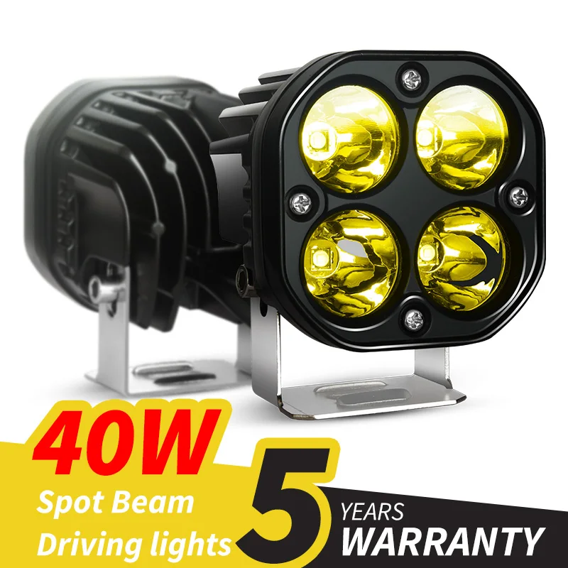 Universal 3 Inch 40W Yellow White LED Work Light Square Waterproof Driving Lamp Off Road Fog Lamp For Auto Pickup Truck 12V 24V