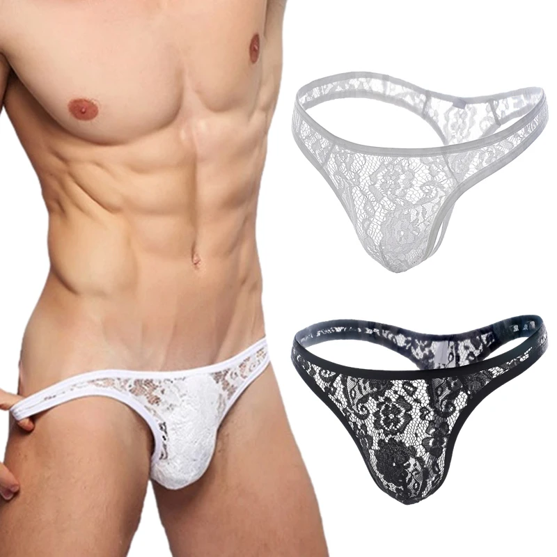 Men's Thong Sexy Underwear Transparent Lace Popular Letter Middle Waist Jockstrap G String Panties Pouch Convex For Gay Mens men stretch g string panties men stretch thong underwear