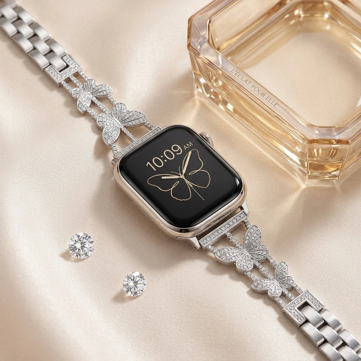 Elegant Butterfly Strap with Diamond Accents - Women's Metal Bracelet