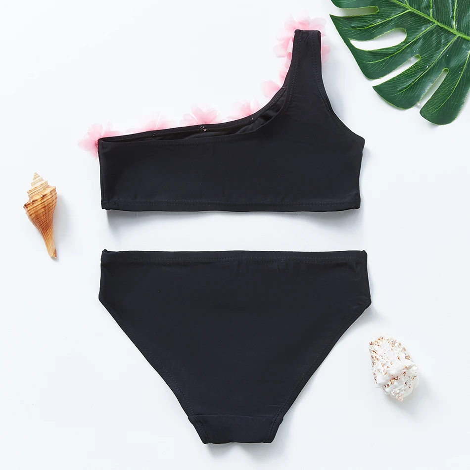 Girls Swimsuit Black Tassel Tankini Summer Beachwear Two-pieces Bikini for Children