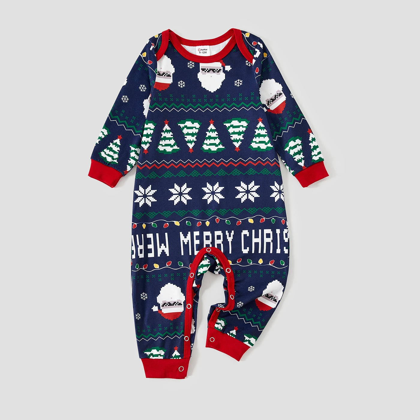 thumbnail image 3 of Conjuntos de pijamas familiares a juego con estampado de Papá Noel y copos de nieve navideños (resistentes al fuego), 3 of 5