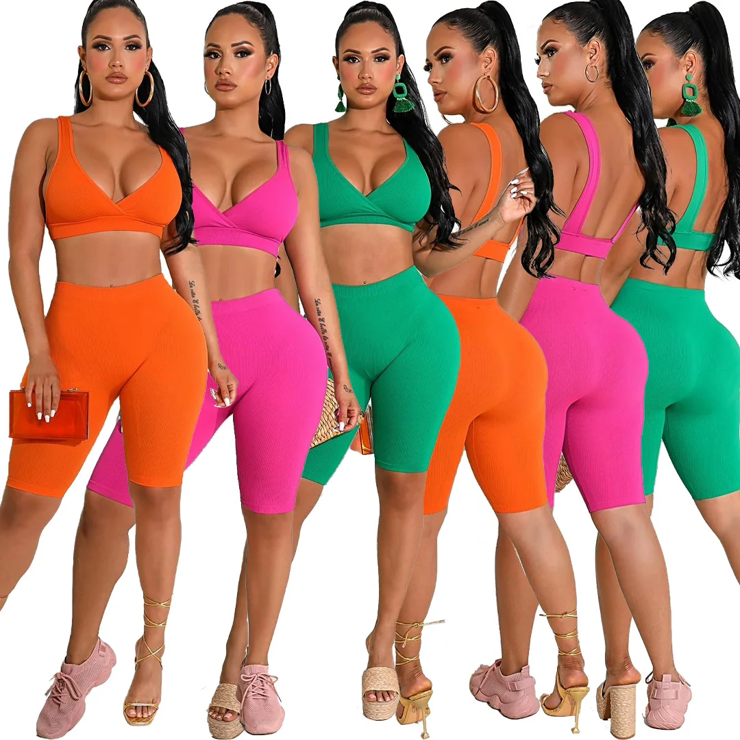 

Lovelysales Dresses for Women 2022 Solid Color Sports Suspenders Fashion Two Piece Set CN(Origin) 9136