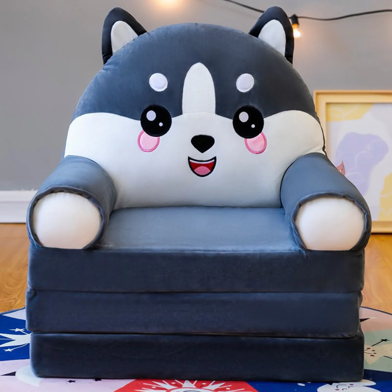 Kids Sofa Backrest Armchair 2 In 1 Foldable Children Sofa Cover Cute Cartoon Cushion cover Without Liner Filler children sofa