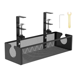 Under Desk Cable Management Tray - Carbon Steel, Clamp - On Wire Organizer and Cord Storage Solution (Black)