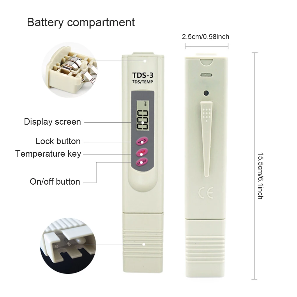 TDS Water Tester Testing Pen High Strength Weather Resistant Multifunctional Filter Meter Measuring Tools Aquarium Pool