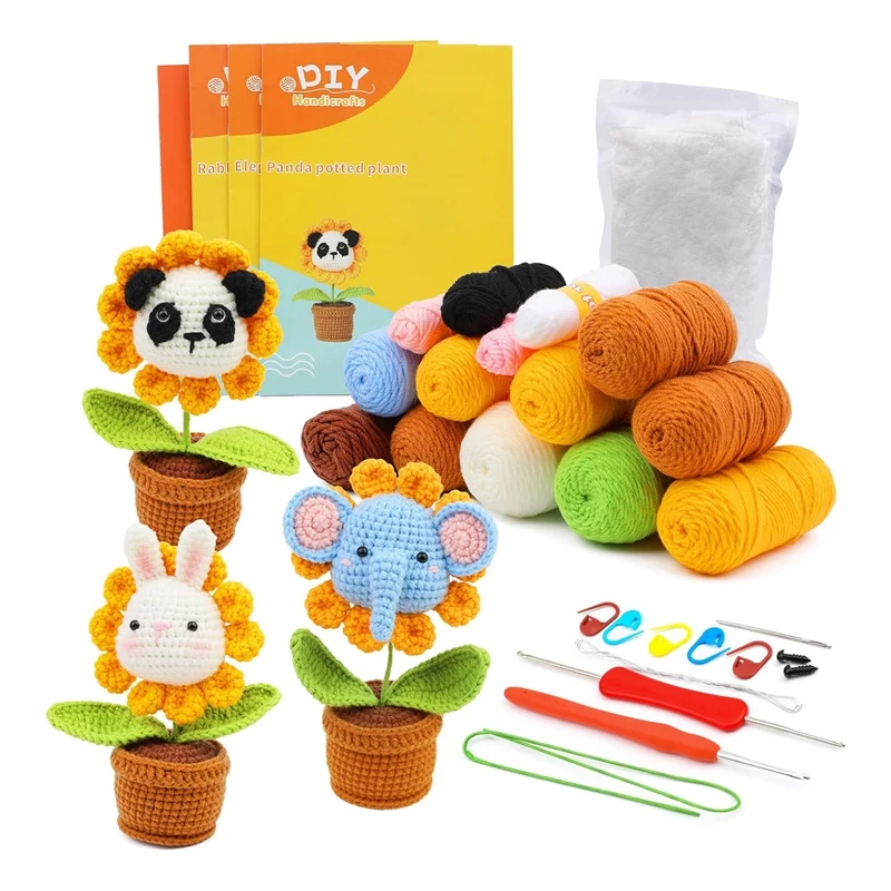 

Crochet Kit For Beginners DIY Animal Panda,Elephant,Rabbit Crochet Kit Potted Crochet Knitting Kits As Shown For Adults Beginner