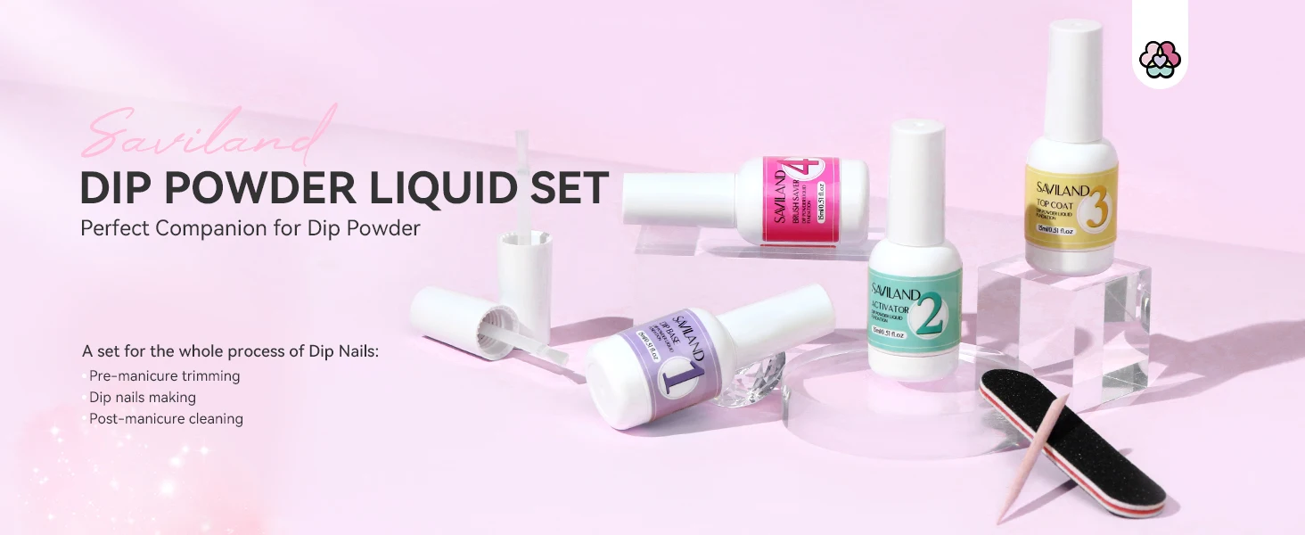 Description Picture 2 of itemSAVILAND 15ml Dipping Powder System Liquid Set Base Top Coat Activator Brush Nail Art Natural Dry Without Lamp Cure Dip Powder