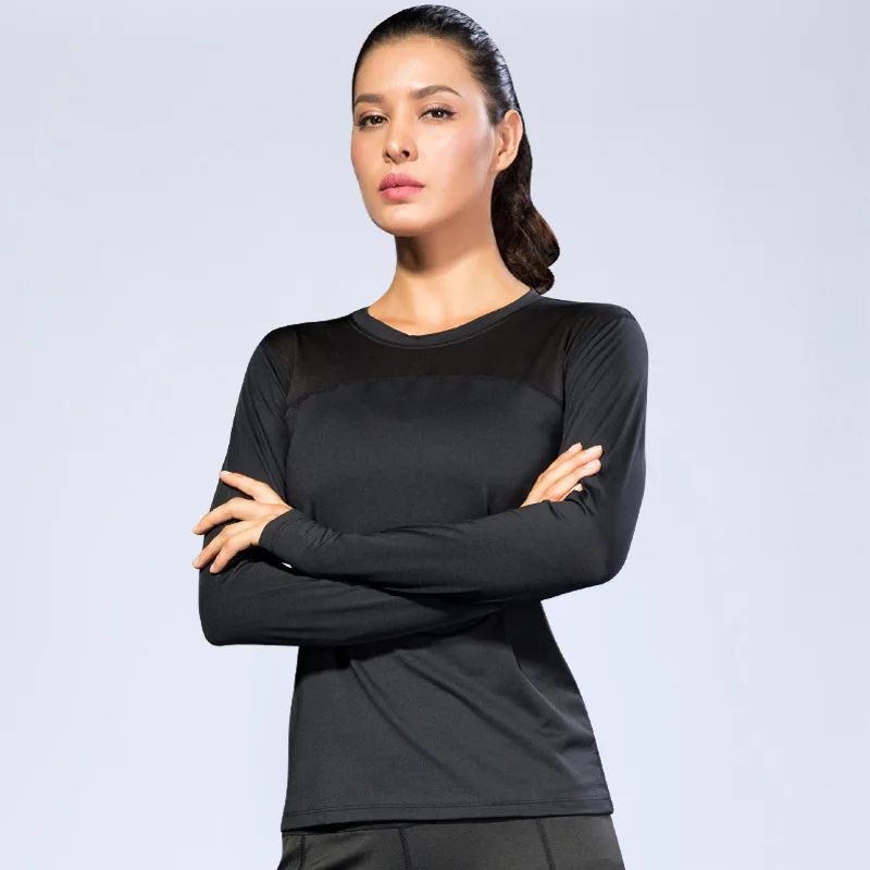 Women Yoga Tight T-shirt Training Long-sleeve Running Mesh Breathable Sports Fitness Clothes Sportswear Quick-drying XS S M L XL