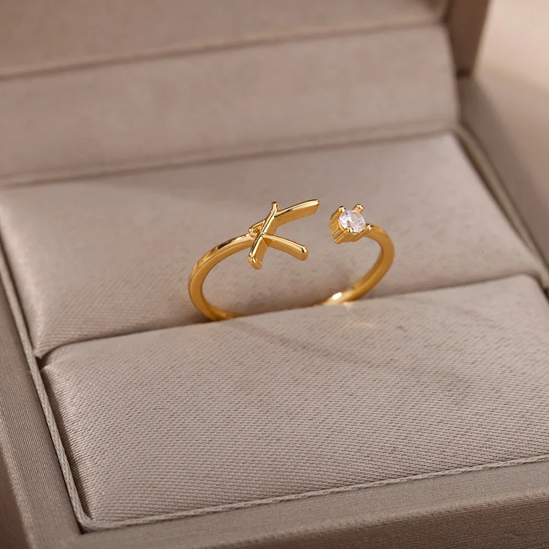 Finger Ring Cute A-Z 26 Letters Initial Name Rings for Women Adjustable Finger Alphabets Wedding Jewelry Gift
