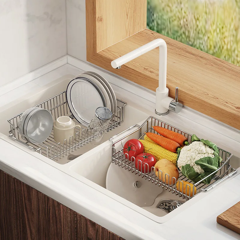 1pc Retractable Stainless Steel Sink Strainer Drain, Telescopic Drain Basket with Adjustable Armrest, Kitchen