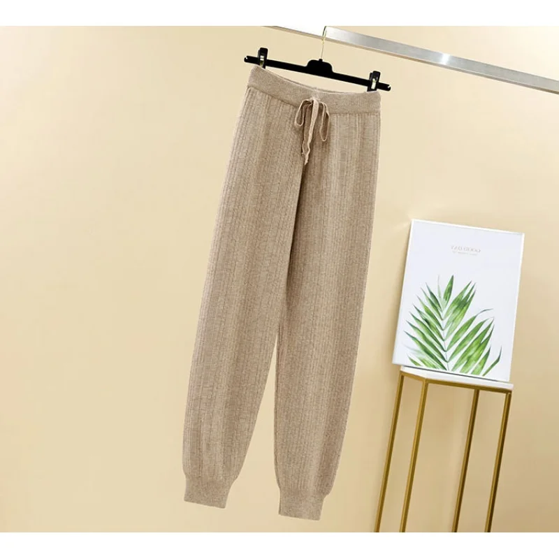 Knitted Grandma's Women's Spring and Autumn Loose High Waist Casual Harem Black Tappered Pants Cropped Wholesale