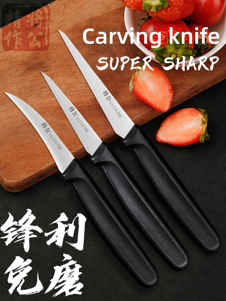 

GAINSCOME High Carbon Steel Kitchen Carving Knife Set Of Three Sharp Mirror Finish Chef's Food Fruit Platter Carving Knives