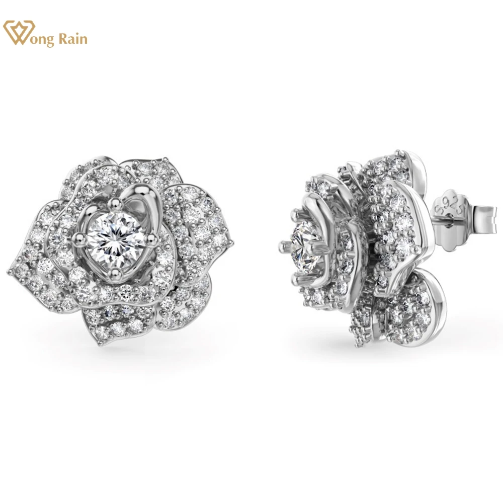 

Wong Rain 18K Gold Plated 925 Sterling Silver Flower Lab Sapphire Gemstone Ear Studs Earrings for Women Fine Jewelry Wholesale