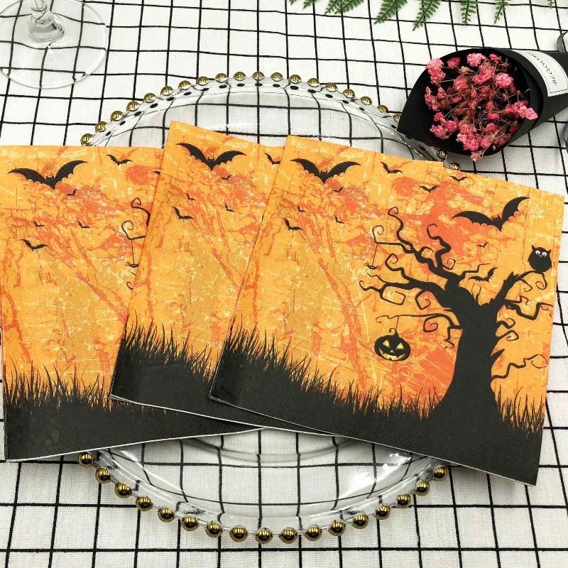 10/20 stücke 33 cm 2-lagige Halloween Party Dekoration Papier Schwarz Fledermaus Eule Serviette Halloween Elemente Wein Glas blume Papier Tischsema/ – Detail 1