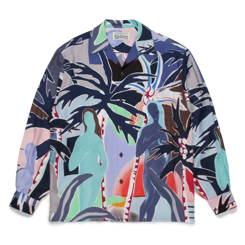 

Повседневные весенние рубашки высокого качества с длинным рукавом и отложным воротником мужские и женские универсальные Гавайские топы с рисунком