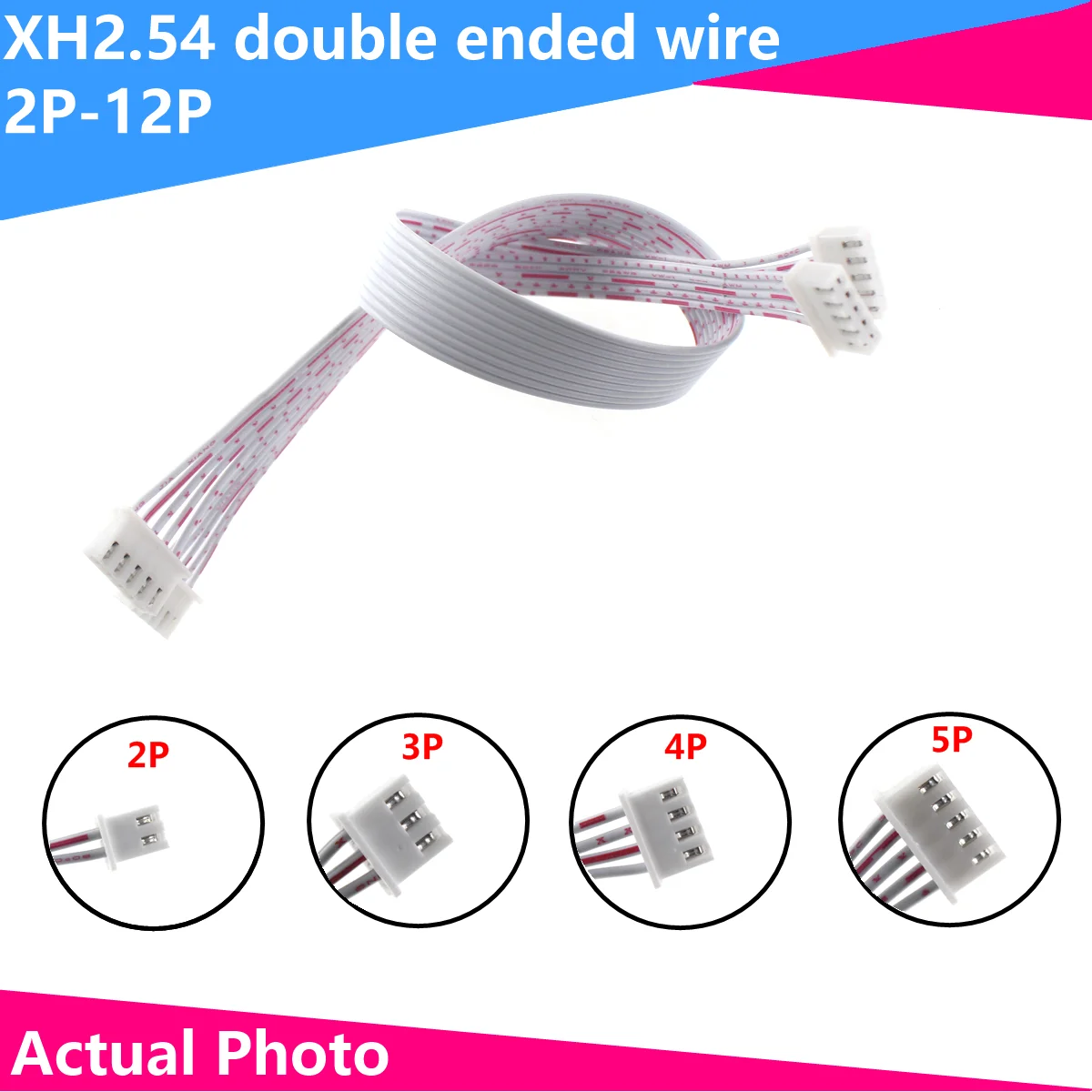 10PCS XH2.54 XH 2.54mm Double Head Wire Cable Connector 2P/3/4/5/6/7/8/9/10P12 Pin Red and white flat cable