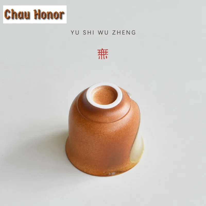 100ml Oracle Bone Sun and Moon Coarse Pottery Teacup Tea Bowl Tea Pair Tea-tasting Meditation Cup Chazhan Master Cups Tableware