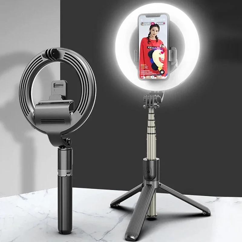 Wireless Bluetooth-compatible Selfie Stick Foldable Handheld Remote Shutter Tripod LED Ring Photography Light Shoot Live