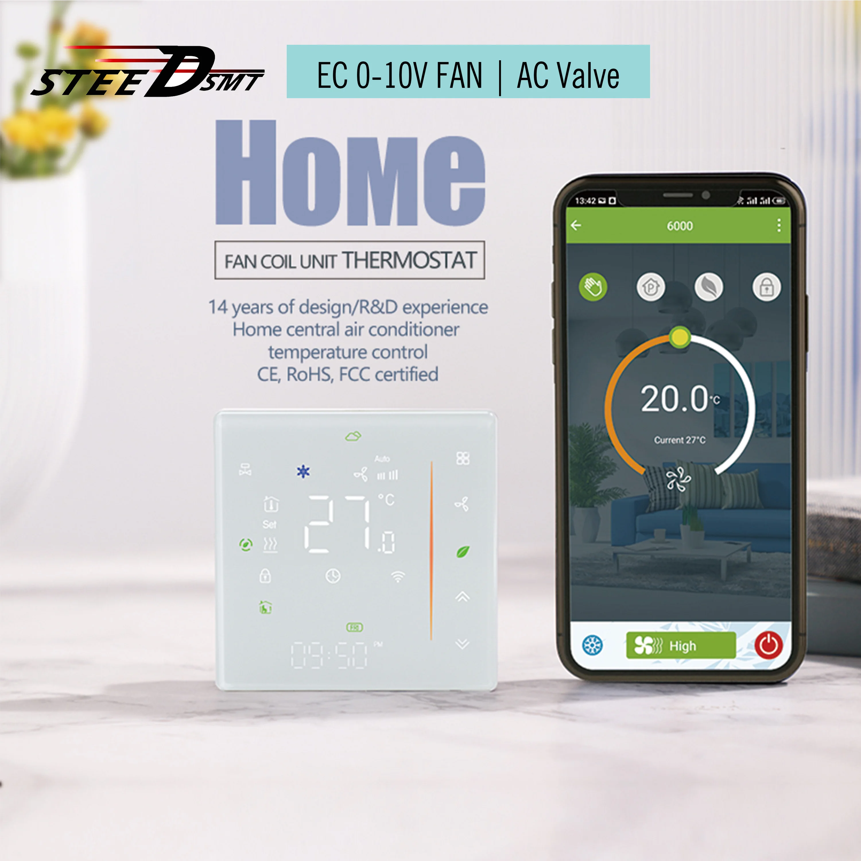 Air Conditioner Dual Sensor LED Thermostat for EC 0-10V Fan Cool Heat 2 ...