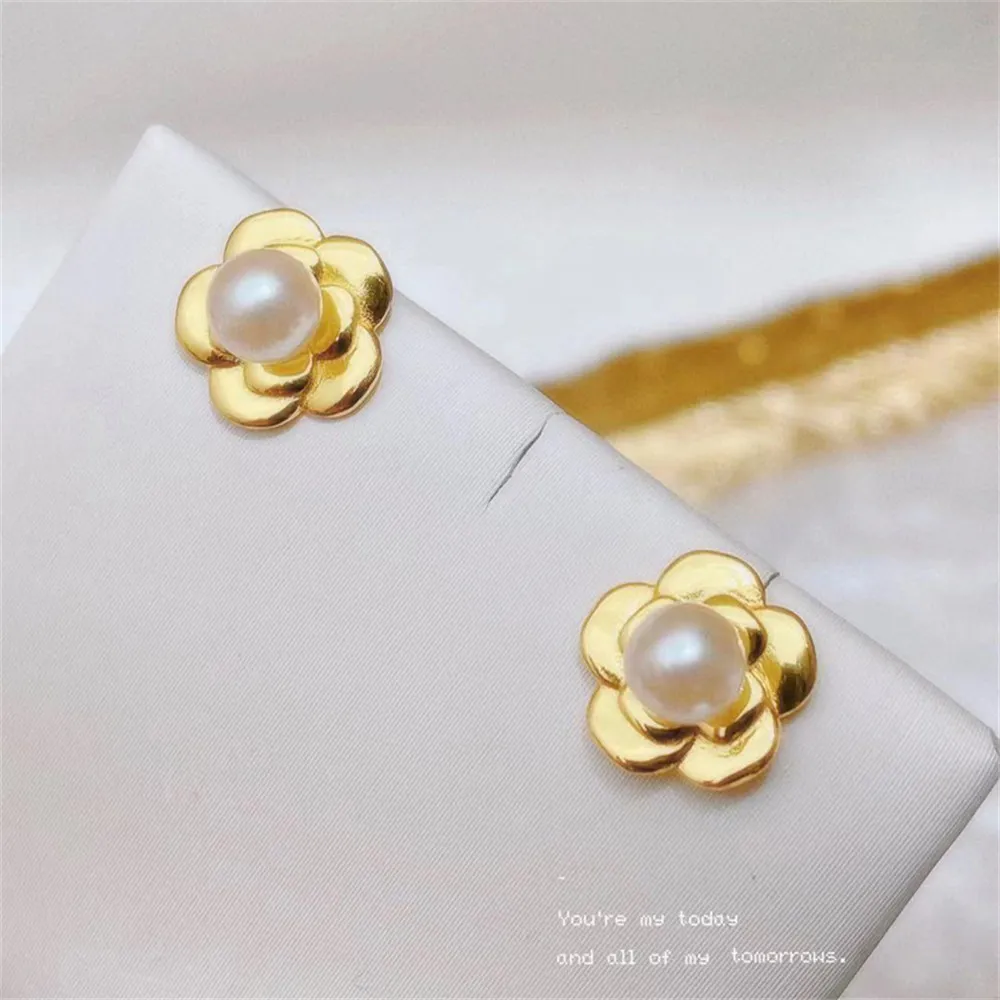 

DIY pearl earrings accessories S925 sterling silver jewelry simple small flower earrings female empty holder Fit 4-5mm beads