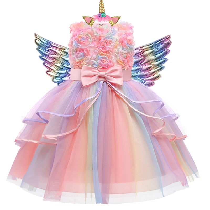 Unicorn Dress Girls Embroidery Ball Gown Baby Girl Princess Birthday Dresses Party Costumes Children Clothing girls dress princess costume
