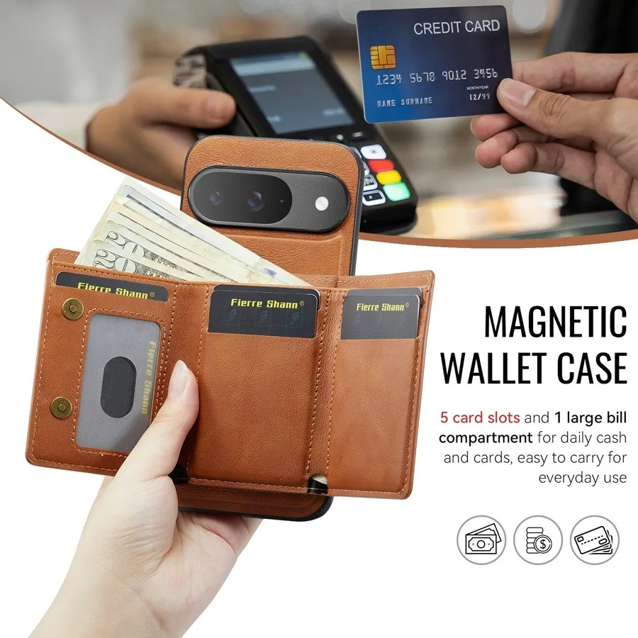 Magnetic Detachable Leather Wallet Phone Stand with Wireless Charging Capability