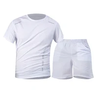 Combinaison de sport d'été 2 pièces pour hommes, T-shirt ample et respirant à manches courtes, Short de course et de Fitness avec poches noires 4