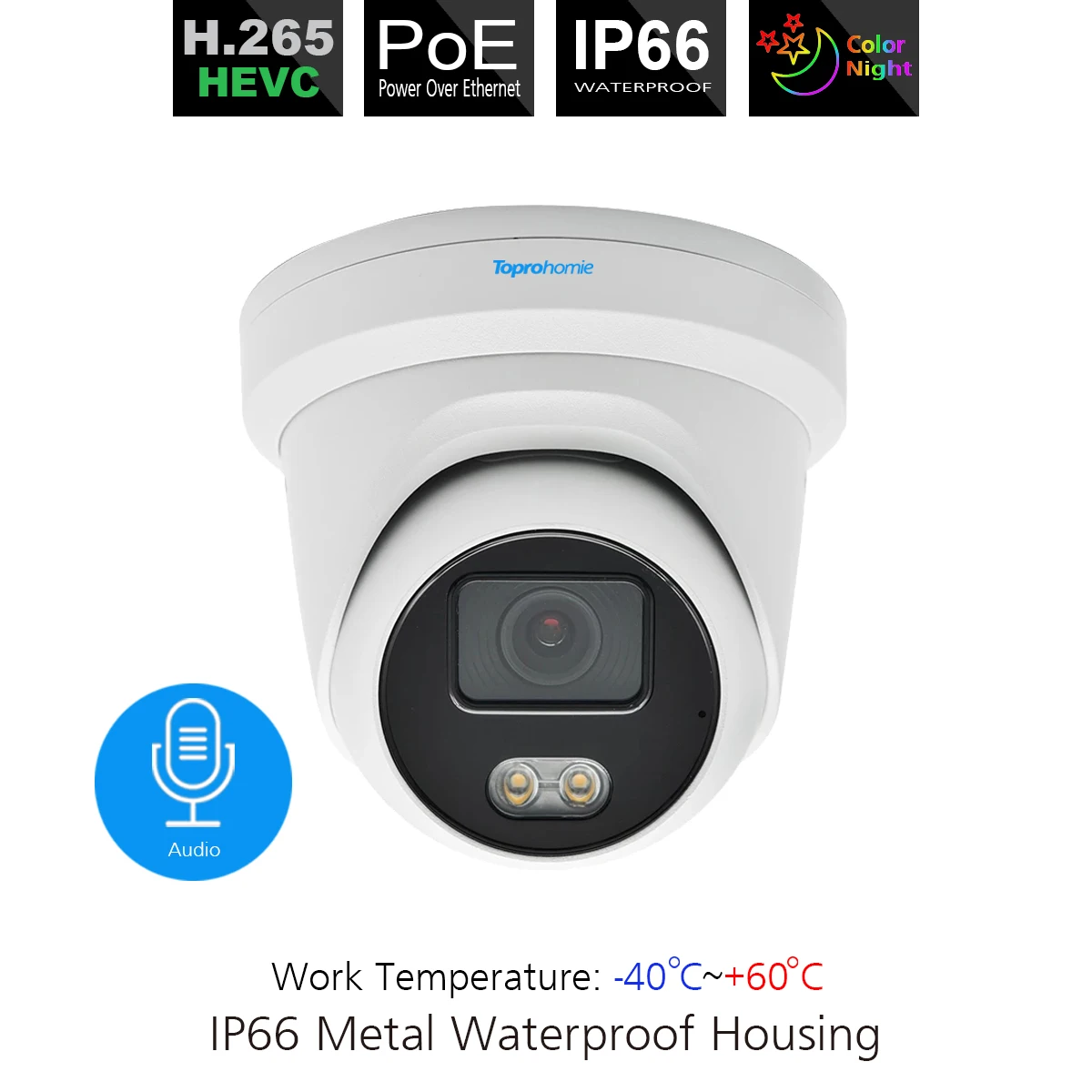 TOPROHOMIE 16CH 4K 비디오 감시 시스템 H.265 AI 다채로운 야간 투시경 방수 IP 카메라 8MP 오디오 보안 카메라 세트