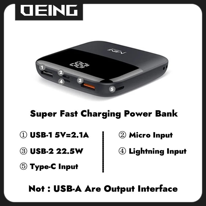 20000mAh Mini Powerbank Large Capacity Portable Power Bank 22.5W Fast Charger Dual USB Digital Display Slim Phone Spare Battery 6