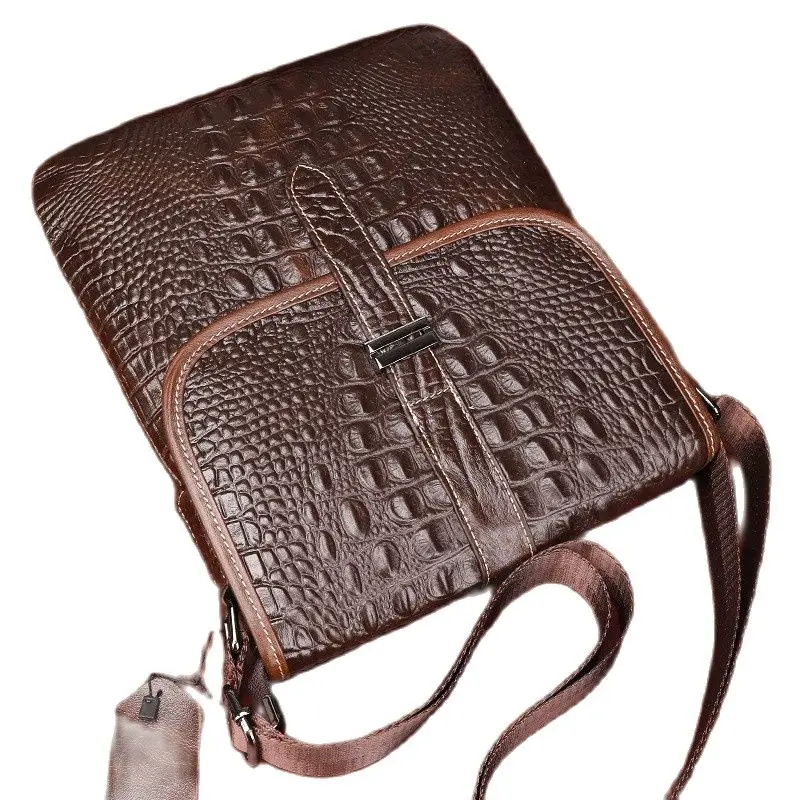 Male Crocodile Pattern Messenger Bags Genuine Leather Briefcase Fashion Designer Handbag Business Shoulder Ipad PC Storage Pack