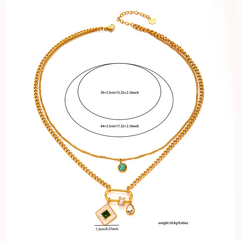 316L Stainless Steel Drip oil Round Card Double Layer Necklace For Women Personality Vintage Jewelry Gifts 7