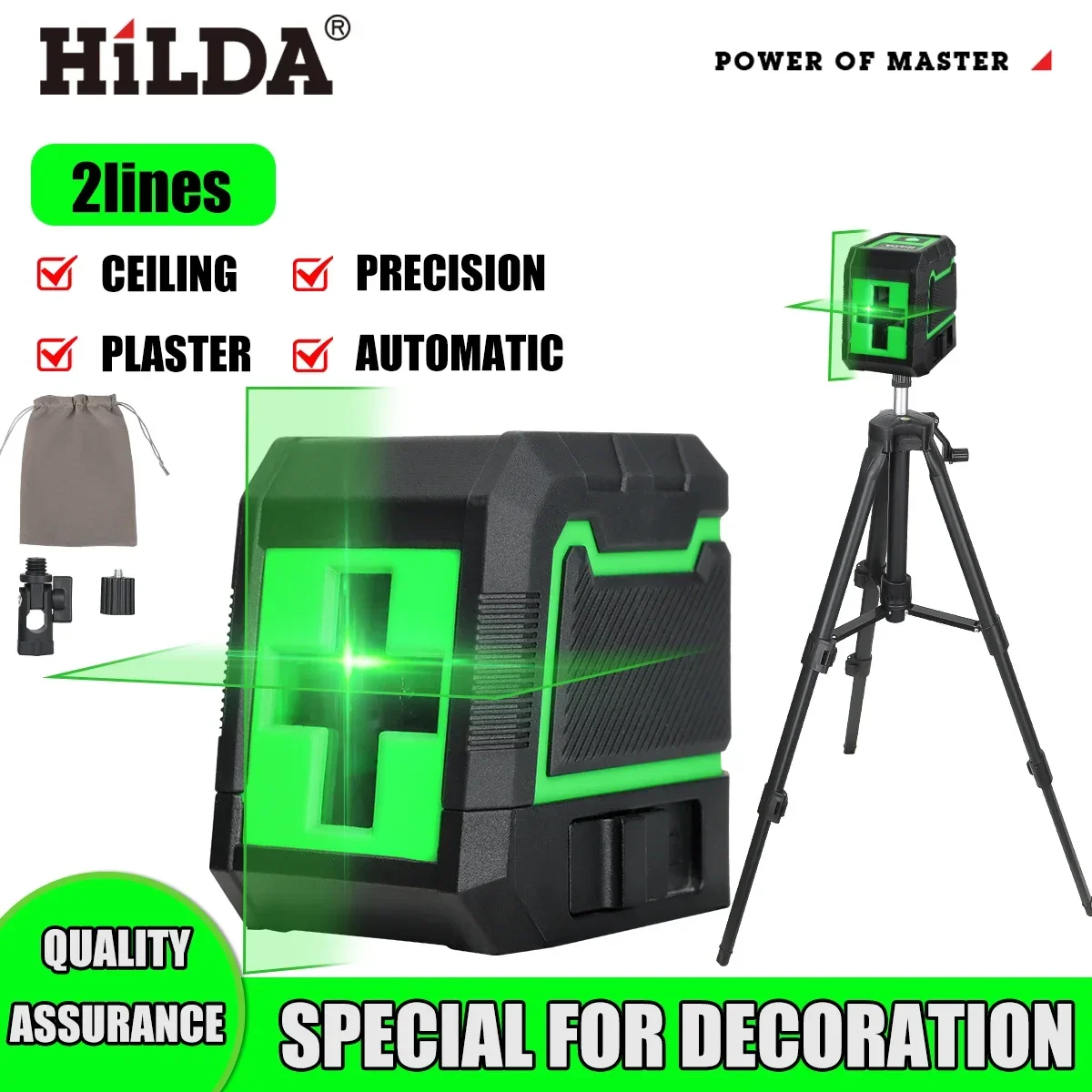 HILDA Laser Level 2 Lines Self-Leveling Horizontal And Vertical Cross Super Powerful Green Laser Beam Line