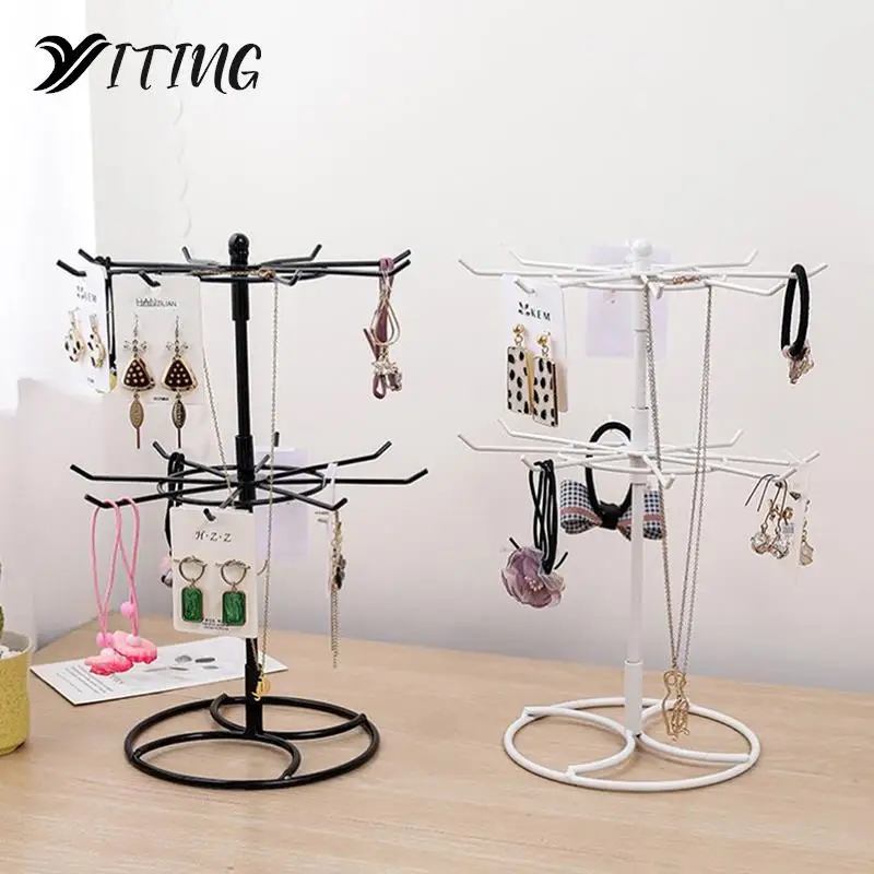 2 Tier Rotary Jewelry Stand Rack Earrings Necklace Ring Display