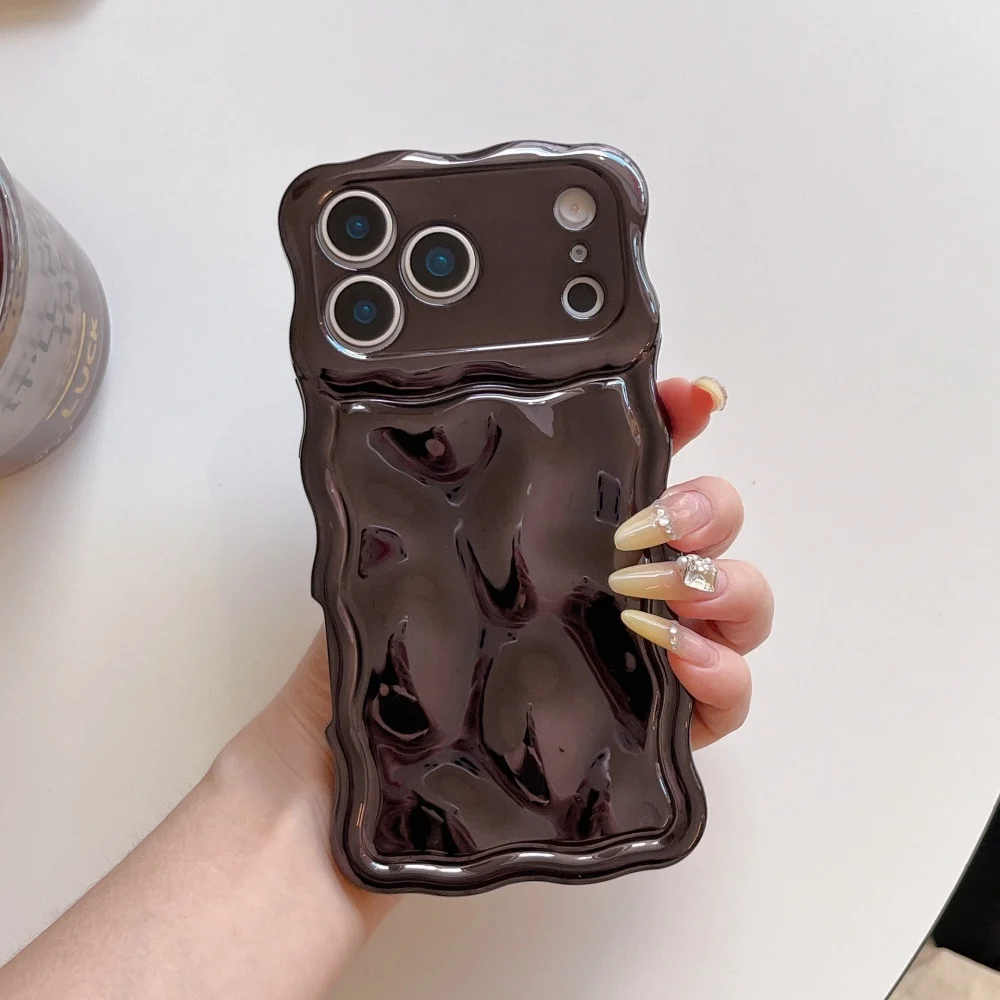 Electroplated Meteorite Patterned Phone Case with Creative Wave Border and Airbag Cover