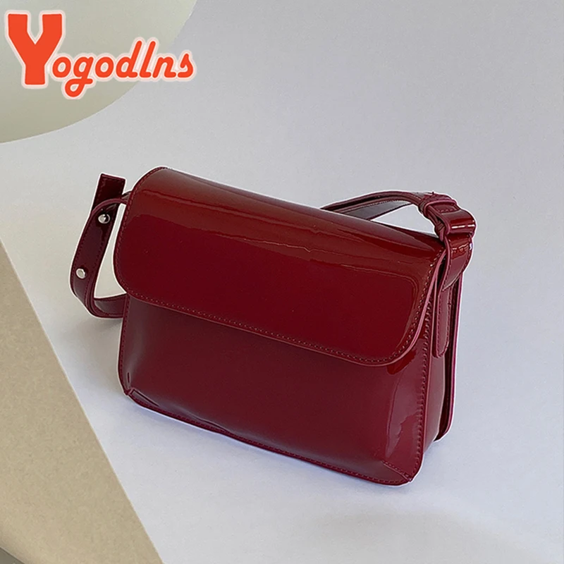 Yogodlns Luxury Patent Leather Women's Bag Fashion Underarm Bag Designer Small Square Crossbody Bag Casual Ladies Handbag Purse