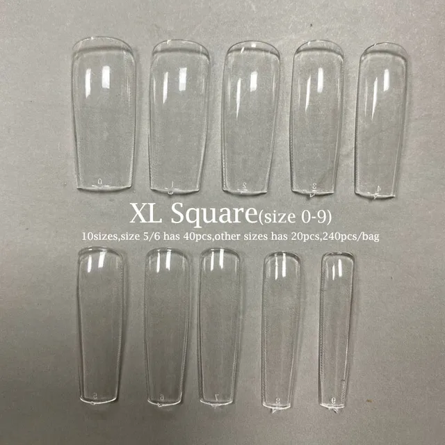 XXL Clear Square Full Cover Press On False Nail Tips Extra Long Nails Straight Shape False Tips UV Gel Manicure Tool Fake Finger XL Square 240pcs