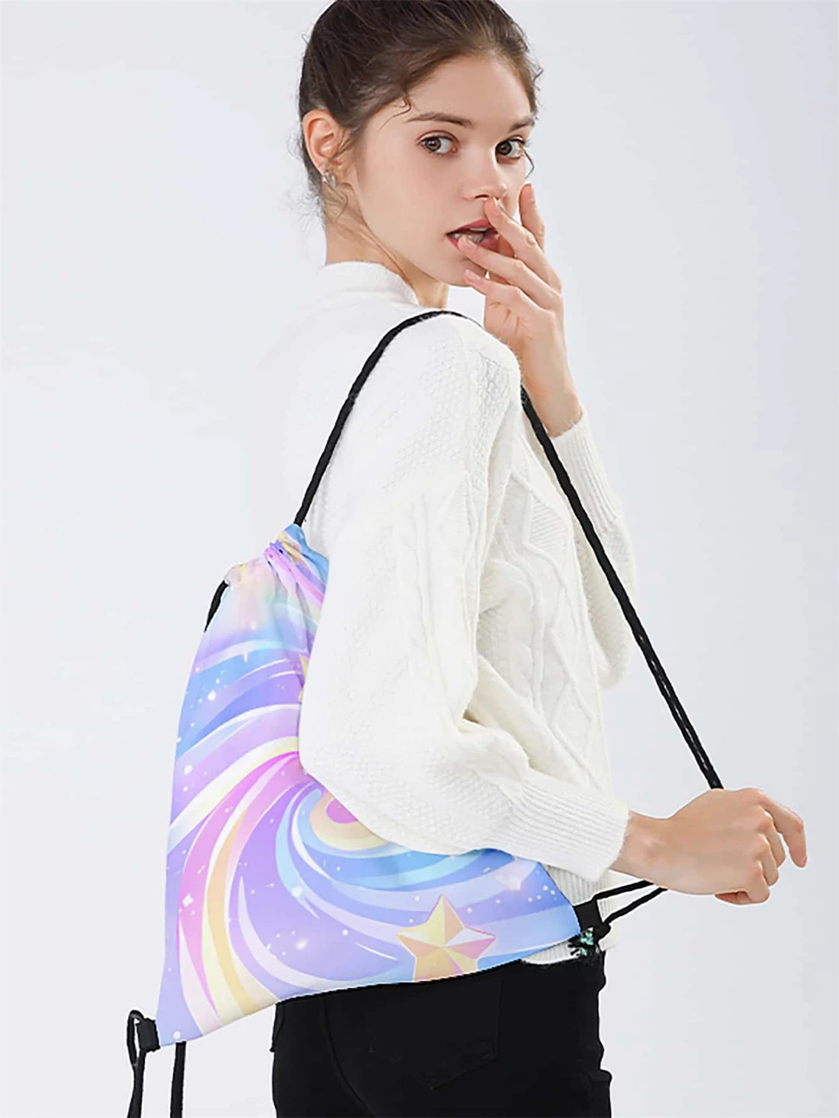 Polyester Drawstring School Book Bag Boys Girls Kids Adult Gym PE Kit Sack Dance Portable Travel Shopping Pouch Bag