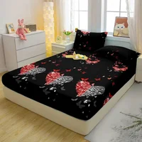1 Simple Modern Heart-Shaped Printed Matte Fitted Sheet, Bedroom Printed Bed Cover, Bedding (Excluding Pillowcases) 2