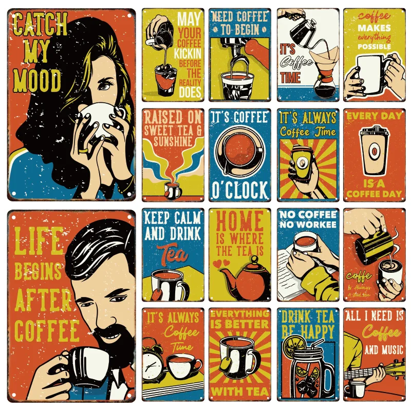 

American Style Coffee Tea Metal Signage Tin Painting Billboard Vintage Poster Home Office Cafe Club Wall Art Decor Aesthetic