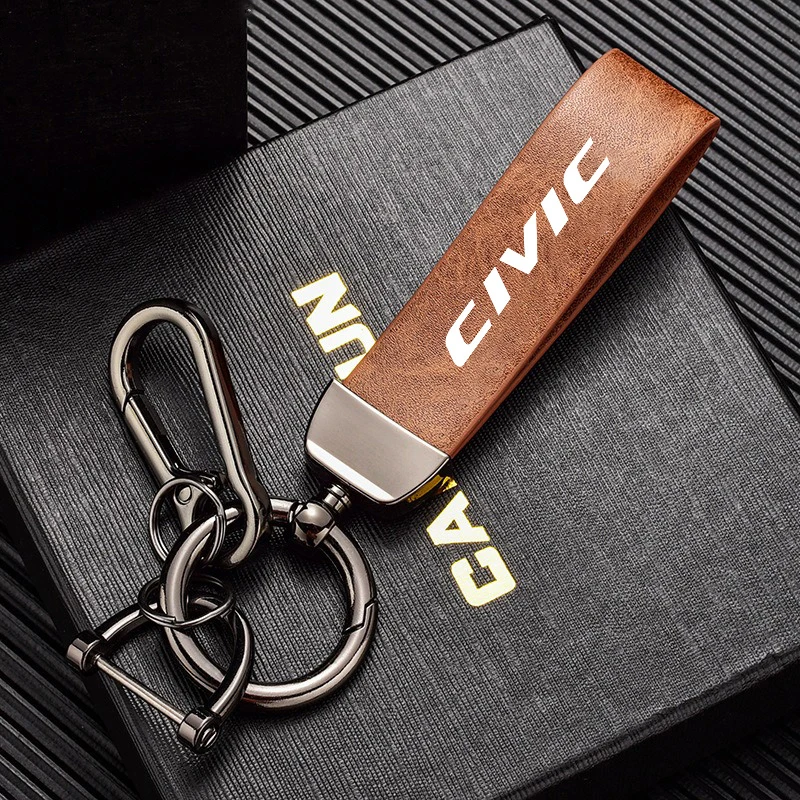 Leather Car Emblems Keychain Keyring Key Anti-Loss Ring For Honda