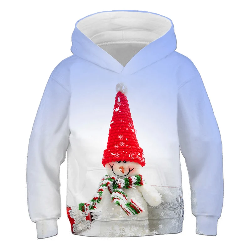 thumbnail image 1 of Sudadera con capucha con estampado de Papá Noel y árbol de Navidad de dibujos animados para niños, divertida, para primavera y otoño, informal, de manga larga, 1 of 5