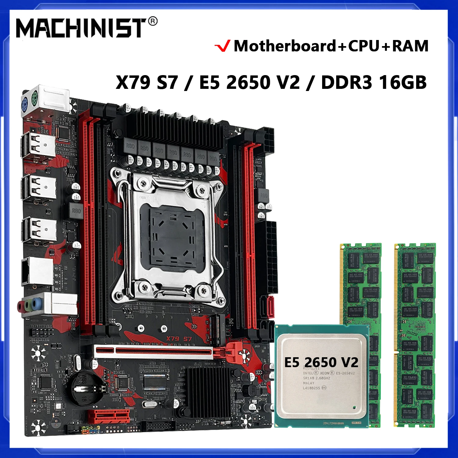 MACHINIST X79 S7 Motherboard, Optional Xeon E5 2650 V2 CPU LGA 2011 Processor and DDR3 16G Memory RAM Kit Set NVME M.2