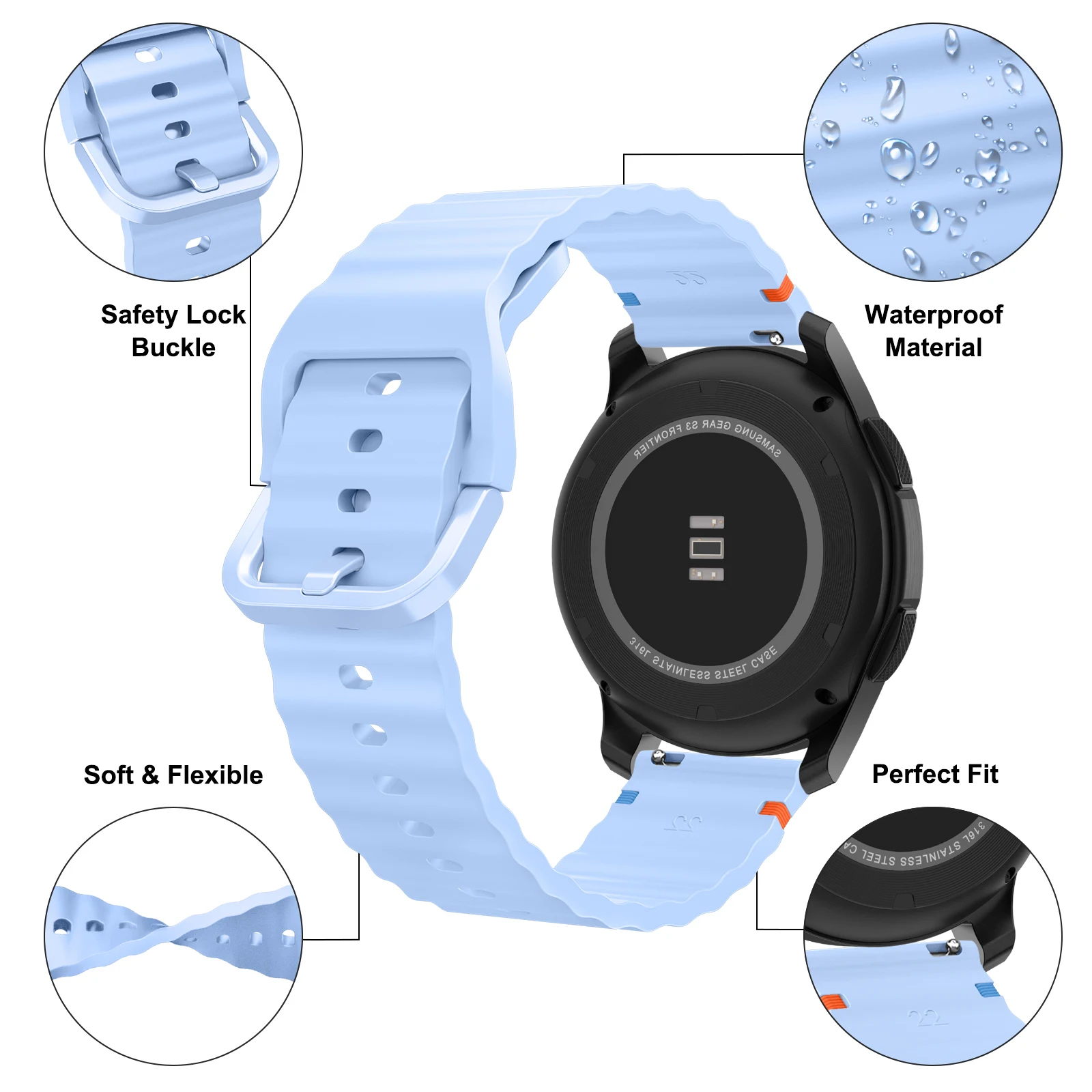Universal 22mm Silicone Watch Strap - Premium Band