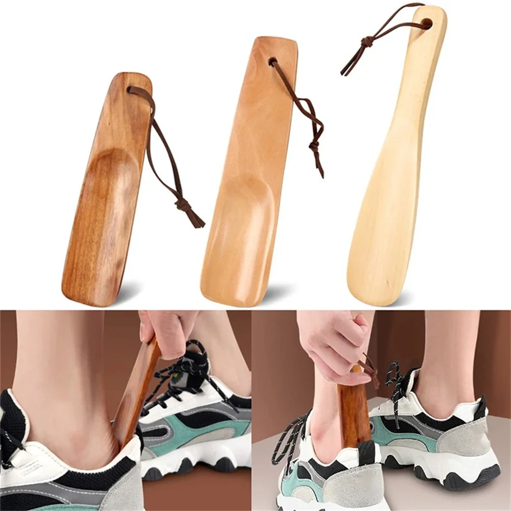 40cm Shoe Horn Flexible Handle Shoehorn Useful Shoe Lifter Professional Shoe Spoon High-quality Wood Material Home Tools 3