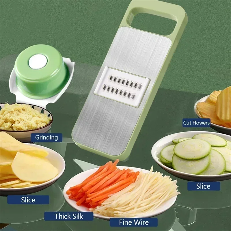 Vegetable Slicer Vegetable Cutter Garlic Chopper Food Slicer Potato Slicer Potato Cutter Food Shredder Kitchen Manual Stainless Steel Vegetable Slicer Shredder Cutter Potato Shredders Garlic Carrot Grater Chopper