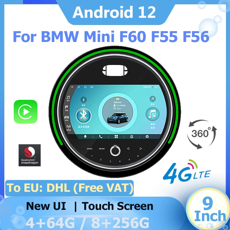 256G Android 12 Multimedia Video Player Carplay GPS Navigation For BMW Mini F55 F56 F60 EVO NBT 2014-2024 Blue-tooth 4G WIFI