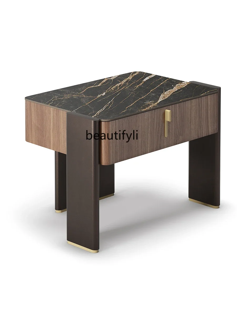 

Italian Modern Storage Bed Side Cabinet Bedroom Minimalist Light Luxury Creative Metal Design High-End Bedside Table High-End