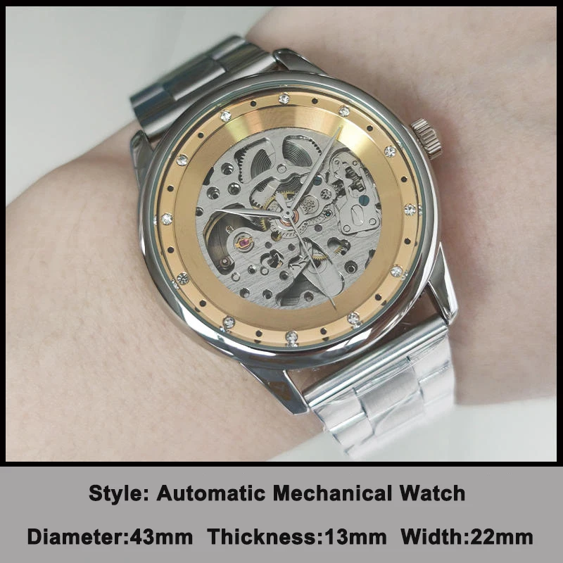 IK Colouring Luxury Watch for Men Automatic Mechanical Watches Skeleton Stainless Steel Watchbands Waterproof Man Clock Gift
