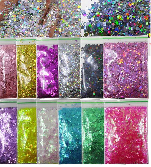 12 Colors 50g Hexagon Chunky Glitter Crafts Sequins Holographic