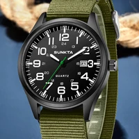 Sunkta Outdoor Sports Quartz Man Watch Retro Casual Fashion Nylon Strap Waterproof Luminous Auto Date Watches Male Reloj Hombre